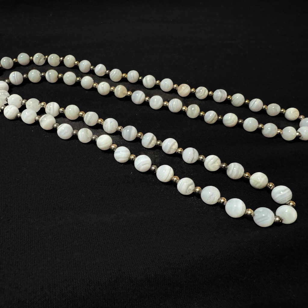 Genuine Blue Lace Agate Beaded Necklace Long Layering Strand